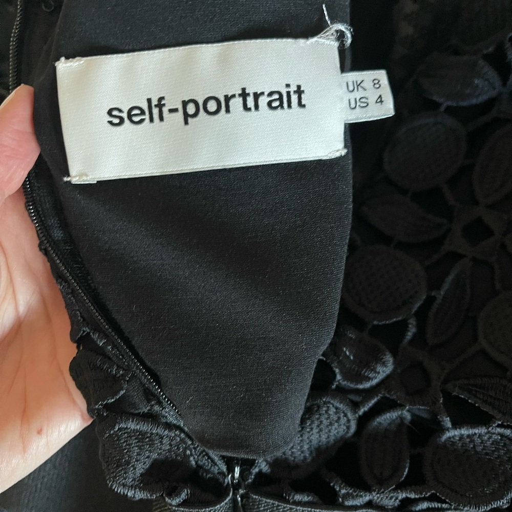 Self Portrait Black Navy Lace Mock Neck Wide Leg Jumpsuit Women's U.S. size 4 - Picture 4 of 5